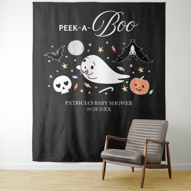 Tenture Fond pour Baby Shower Halloween Fantôme Cache-Cach (En situation)