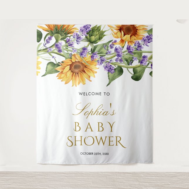 Tenture Fond pour Baby Shower - Tournesols & Lavande (Devant)