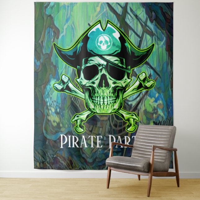 Tenture Fond pour fête d'anniversaire pirate (En situation)