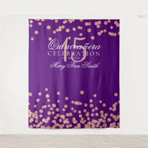 Tenture Fond pour Quinceanera Rose Gold Violet Confettis