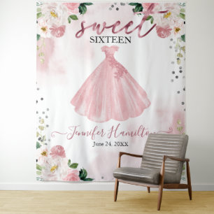 Tenture Fond pour Sweet 16 Robe Fleurie Blush Rose Gold