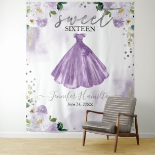 Tenture Fond pour Sweet 16 Robe Rose Fleurs Violettes