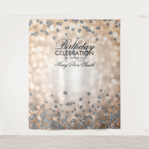 Tenture Fond Sweet 16 Rose Gold Argent Lumières Confettis