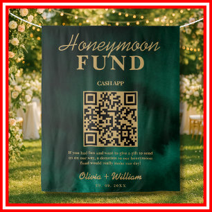 Tenture Fonds de lune de miel QR Emerald Green & Gold Back