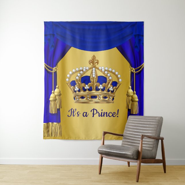 Tenture Fonds pour Baby Shower Prince Couronne (En situation)