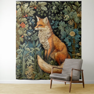 Tenture Forêt Vintage Whimsical Fox William Morris Art