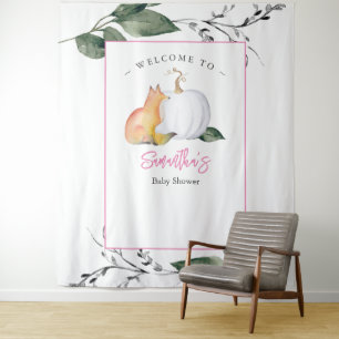 Tenture Fox Citrouille Baby shower Arrière-plan Verdure