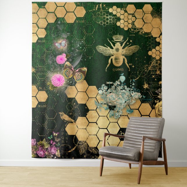 Tenture française chic, victorienne, abeille, florale, feu (En situation)