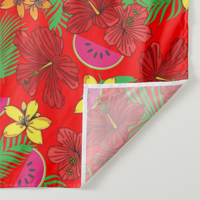 Tenture Fruits de pastèque tropicale et Hibiscus Floral ro (Détail)