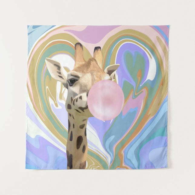 Tenture Fun Bubblegum soufflant Giraffe Liquide Swirl Bleu (Devant)