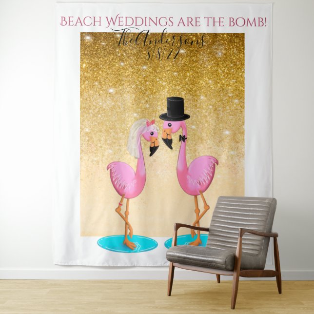 Tenture Fun flamingo mariage photo arrière-plan (En situation)