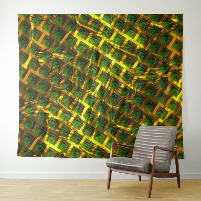 Tenture Fundo com imagem verde sob grade dourada ? Largos. (En situation (horizontale))