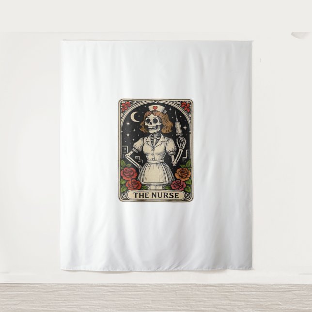 Tenture Funny Nurse Skeleton Tarot Card Halloween Nurse (Devant)