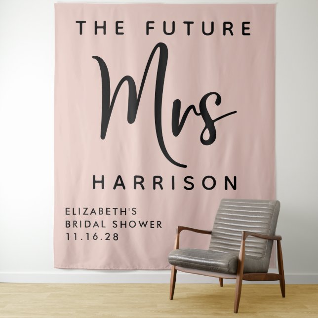 Tenture Futur Mme Fête de Mariage Personnalisée Rose Pâle (En situation)