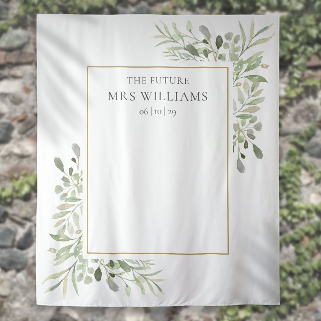 Tenture Future Mrs Fête de Fiançailles Fond de Photo de Ve (Future Mrs Bridal Shower Greenery Photo Backdrop)