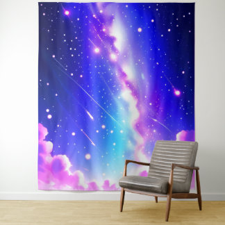 Tenture Galaxie bleue céleste et rose