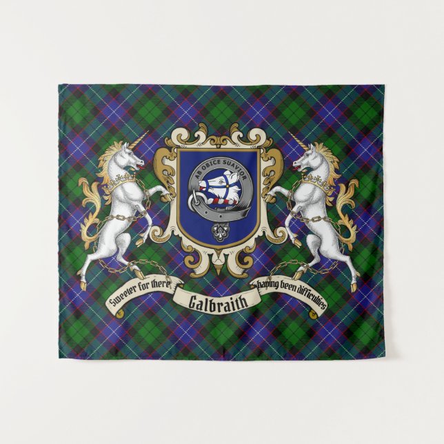 Tenture Galbraith Clan Badge & Unicorns avec Tartan (Devant (Horizontal))