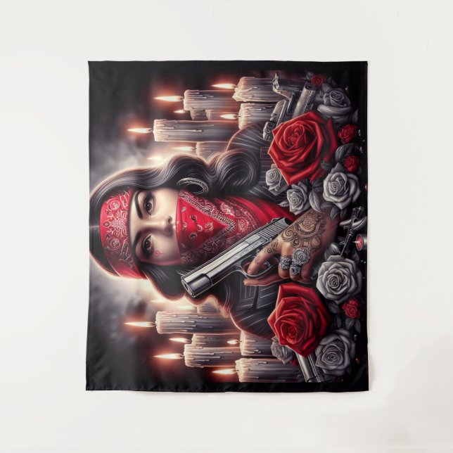 Tenture Gangster Girl Hip hop chicano art graphique (Devant)