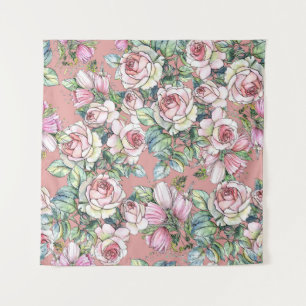 Tenture Garden flowers rose with tulips painted in waterco