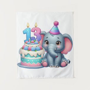 Tenture Gâteau d'éléphant pour 13e anniversaire