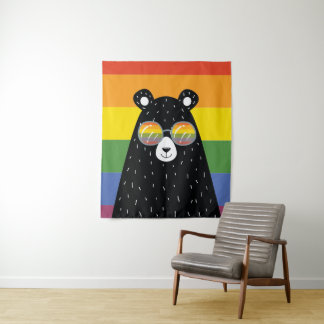Tenture GAY PRIDE LGBT Ours arc-en-ciel portant des lunett