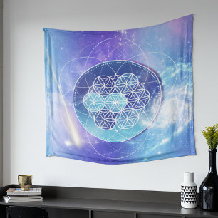 Tenture Géométrie sacrée de l'univers bleu