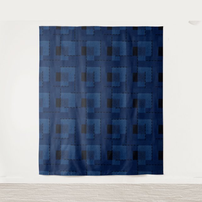 Tenture Géométrique à texture bleu foncé (Devant)