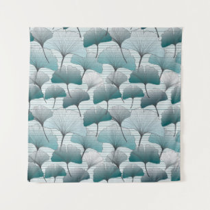 Tenture Gingko biloba bleu motif sans soudure.