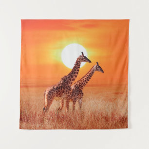 Tenture Girafe dans la savane africaine contre le dos