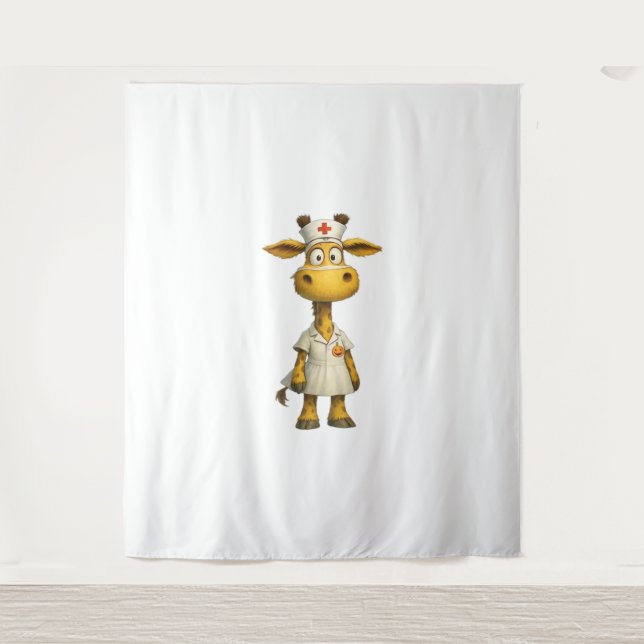Tenture Giraffe Nurse Cartoon - Héros de soins de santé lu (Devant)