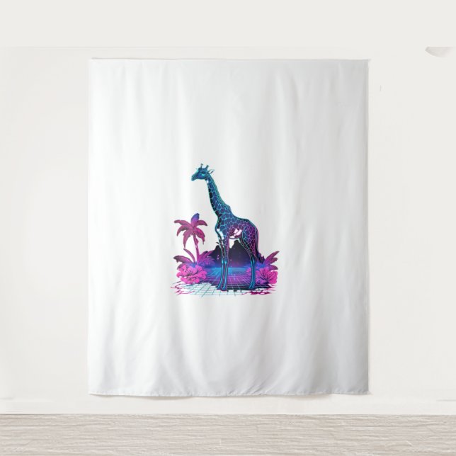 Tenture Giraffe Synthwave Vaporwave Art (Devant)