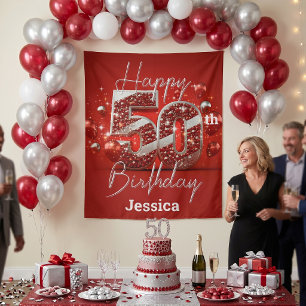 Tenture Glamour Rouge Rubis et Éclat Argenté 50e Anniversa