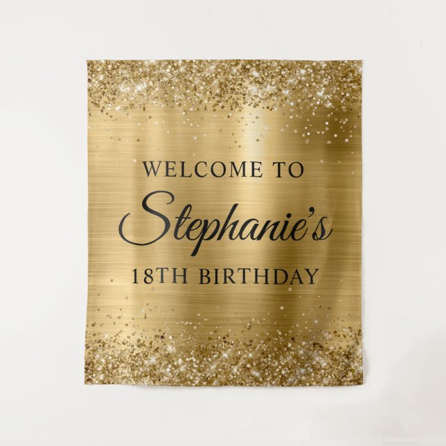 Tenture Glittery Gold Foil 18e anniversaire fête Bienvenue (Devant)