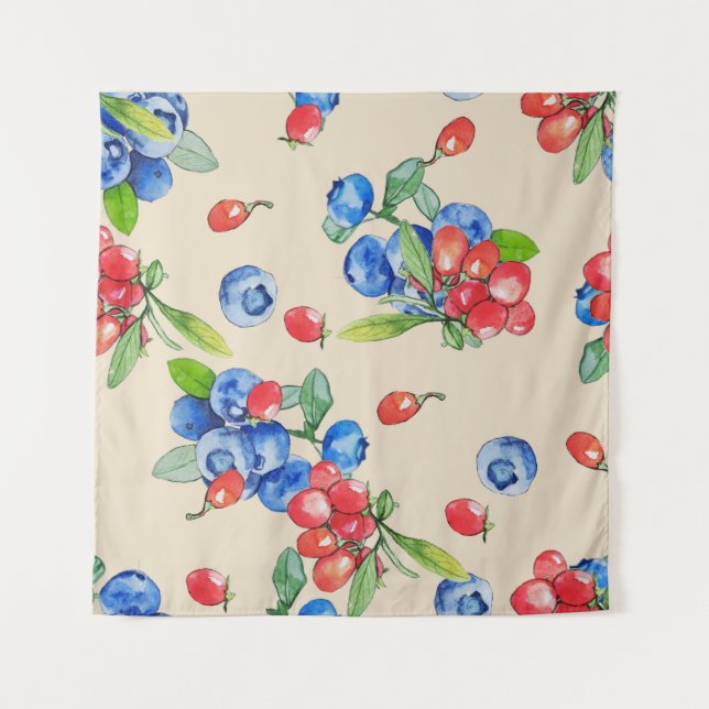 Tenture Goji, bleuet : aquarelle motif. (Devant)