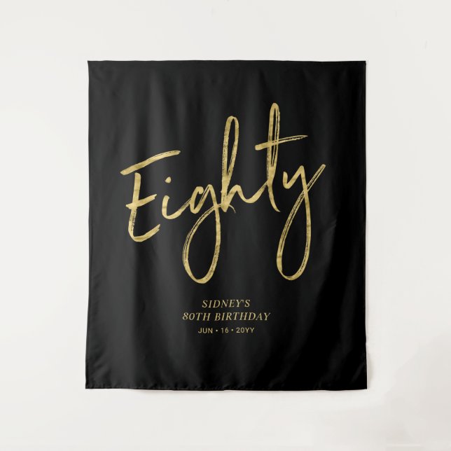 Tenture Gold & Black 80th Birthday Party Backdrop Tapestry (Devant)
