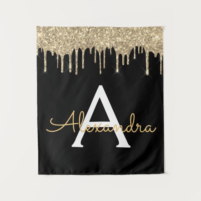 Tenture Gold Black Parties scintillant de luxe Glam Monogr (Devant)