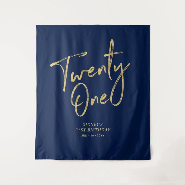 Tenture Gold & Navy Blue 21st Birthday Party Contexte (Devant)
