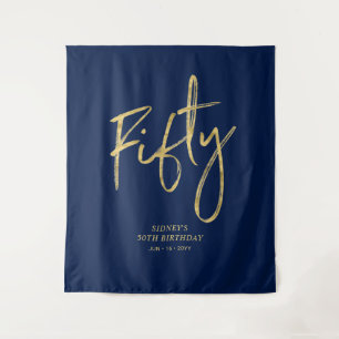 Tenture Gold & Navy Blue 50th Birthday Party Contexte