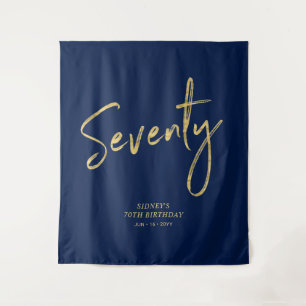 Tenture Gold & Navy Blue 70th Birthday Party Contexte
