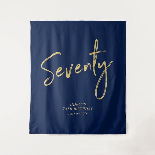 Tenture Gold & Navy Blue 70th Birthday Party Contexte (Devant)