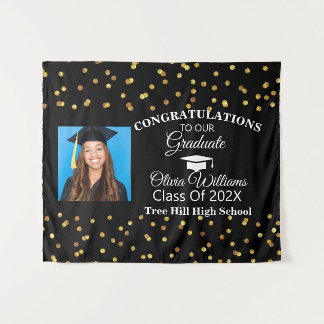 Tenture Gold Noir Congrats Graduate Photo Classe de 2021 (Devant (Horizontal))
