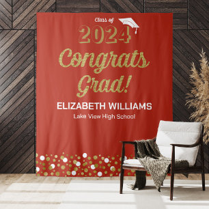 Tenture Gold Script Confetti Congrats Grad Red fond
