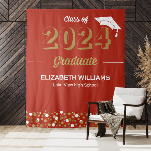 Tenture Gold Script Confetti Grad Party Red fond