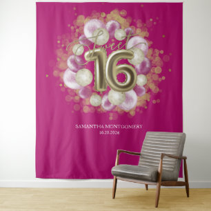 Tenture Gold Sweet 16 Anniversaires Balloons Party Pink fo