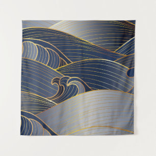 Tenture Gold Wave Lines, Vintage Abstrait.