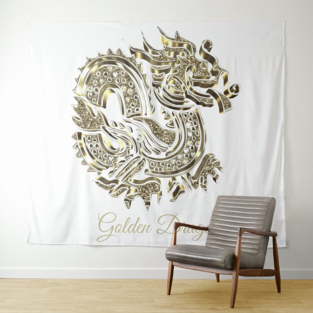 Tenture Golden Dragon Logo Faux Gold Foil Élégant (En situation (horizontale))