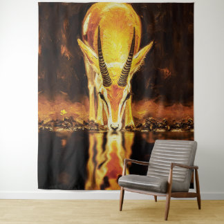 Tenture Golden Gazelle Drinking Water – Textured Oil Paint