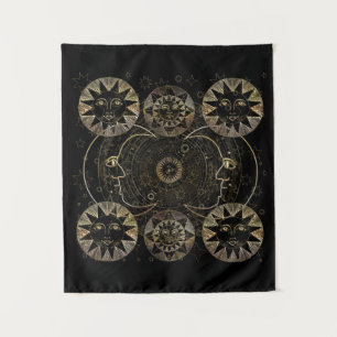 Tenture Golden Sun Moon Stars Art d'astronomie céleste