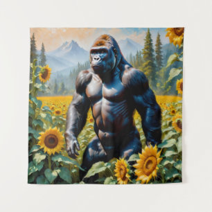 Tenture Gorille Ape Dans Un Champ De Tournesol