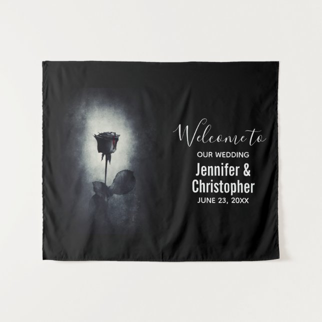 Tenture Goth Rose noir goutte de sang Mariage Macabre (Devant (Horizontal))